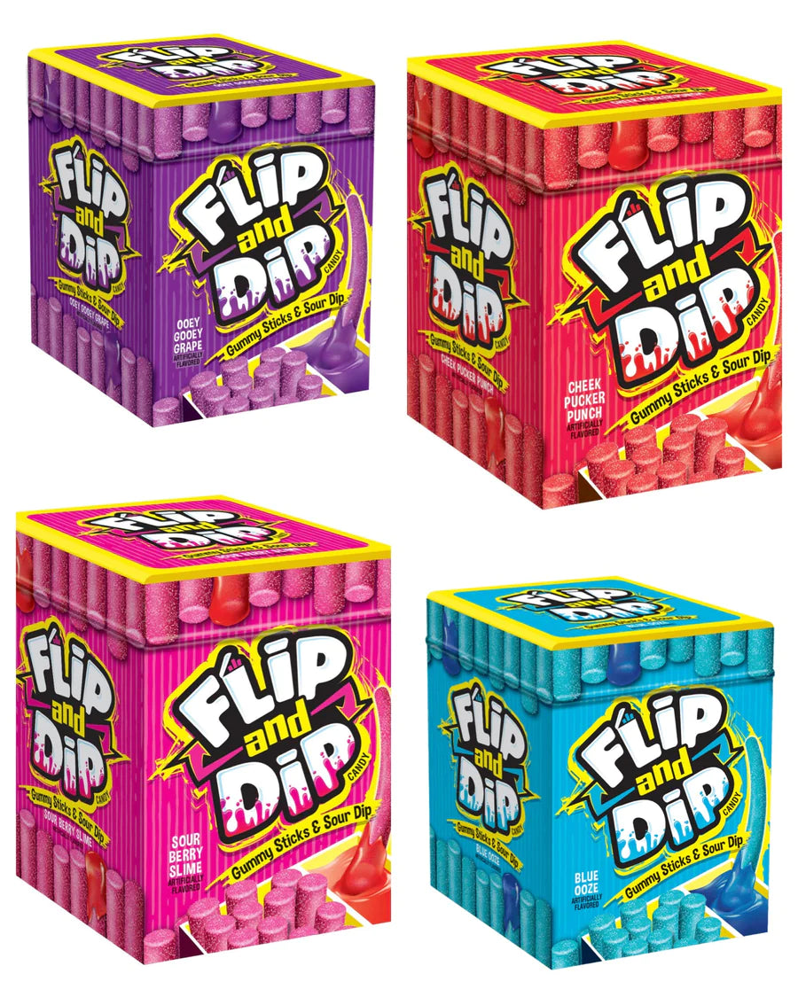Flip and Dip Gummy Sticks and Sour Dip - 4 Pack